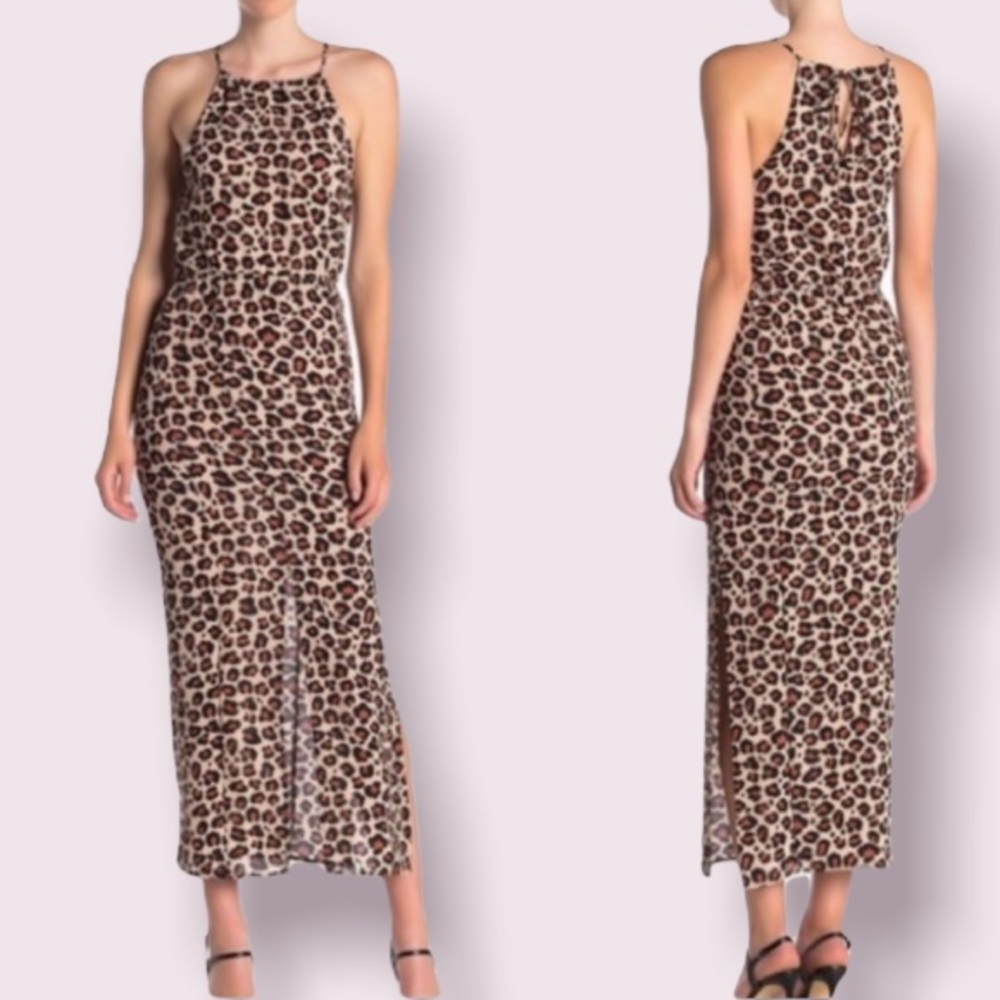 Velvet Torch Leopard Halter Neck Maxi Dress